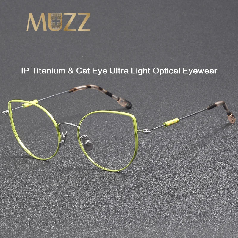 Muzz Women's Full Rim Round Cat Eye Titanium Eyeglasses 30113 Full Rim Muzz   