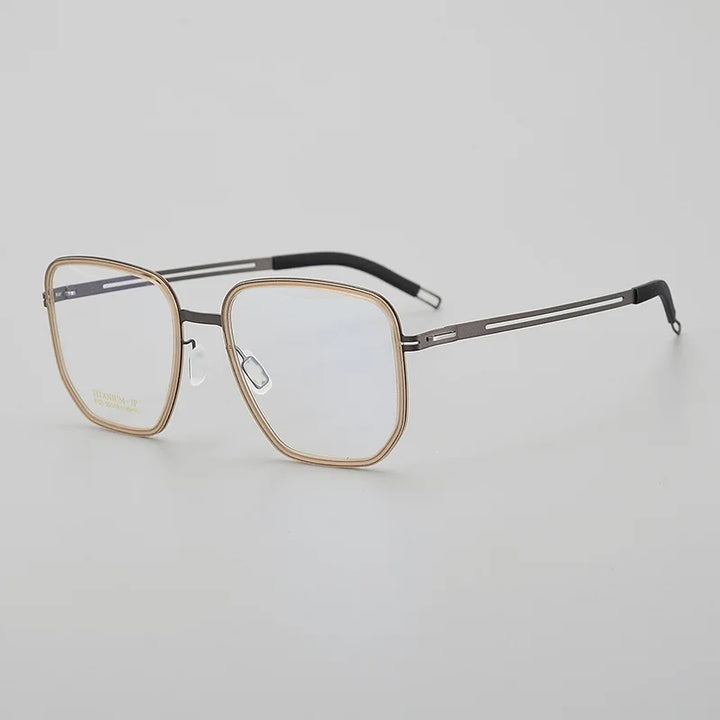 Hewei Unisex Full Rim Square Titanium Acetate Eyeglasses 8101 Full Rim Hewei brown  