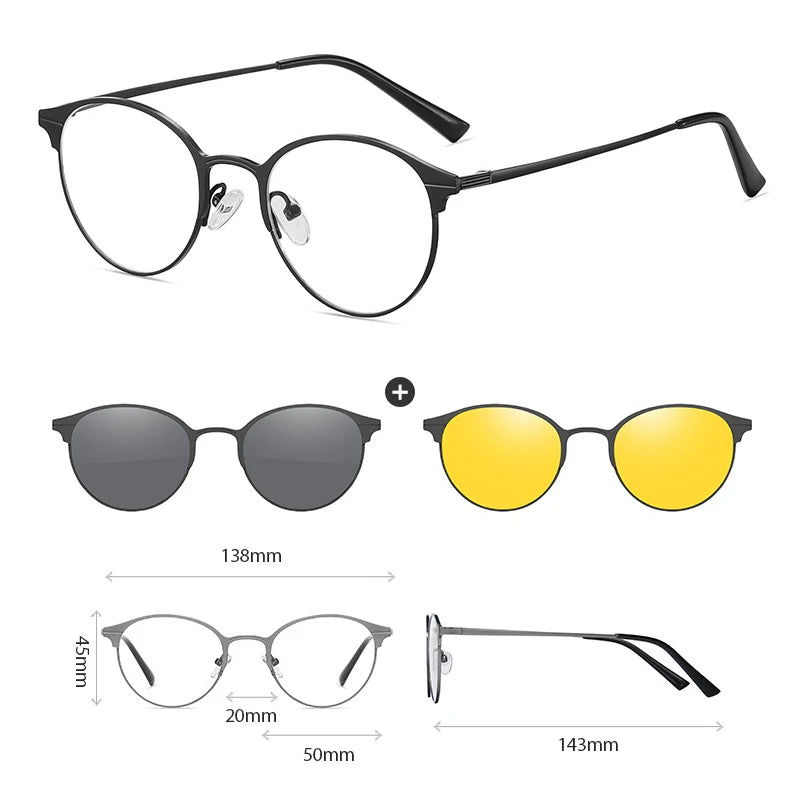 Hdcrafter Women's Full Rim Square Double Bridge Titanium Tr 90 Eyeglasses Clip On Sunglasses 414819