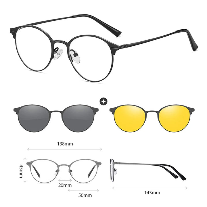 Hdcrafter Women's Full Rim Square Double Bridge Titanium Tr 90 Eyeglasses Clip On Sunglasses 414819