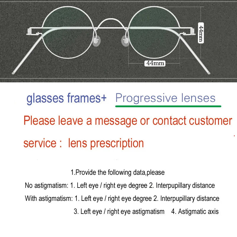 Yujo Unisex Full Rim Round Screwless Stainless Steel Eyeglasses 15032 Full Rim Yujo Progressive 44 CHINA