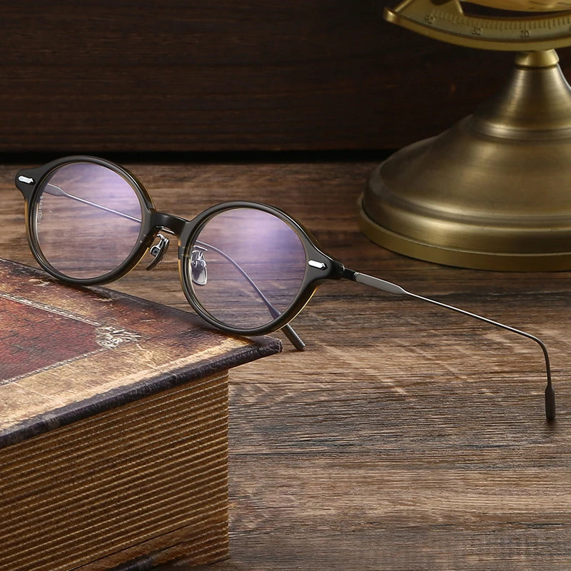 Black Mask Unisex Full Rim Round Titanium Acetate Eyeglasses 638149