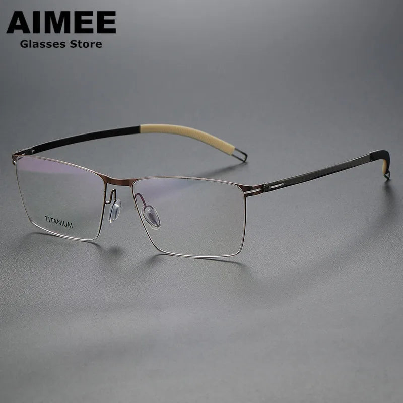 Aimee Unisex Full Rim Square Screwless Titanium Eyeglasses 46119 Full Rim Aimee Coffe-Gun  