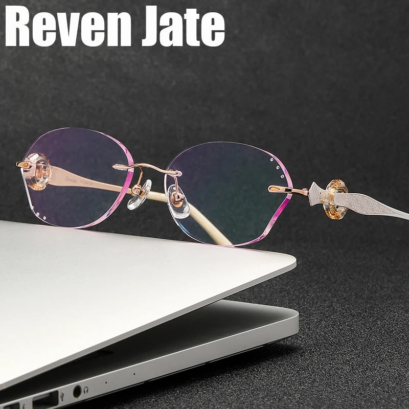 Reven Jate Women's Rimless Oval Butterfly Titanium Eyeglasses 5023
