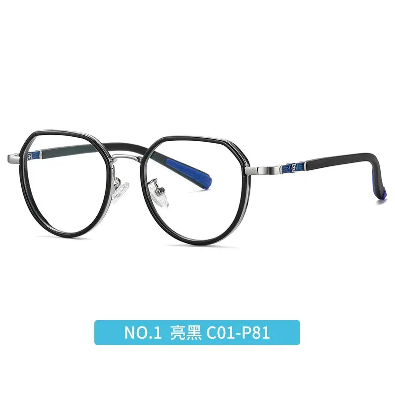 Vicky Youth Unisex Full Rim Flat Top Round Tr 90 Titanium Eyeglasses 5126.