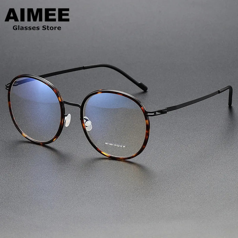 Aimee Unisex Full Rim Round Screwless Titanium Acetate Eyeglasses 2511 Full Rim Aimee   