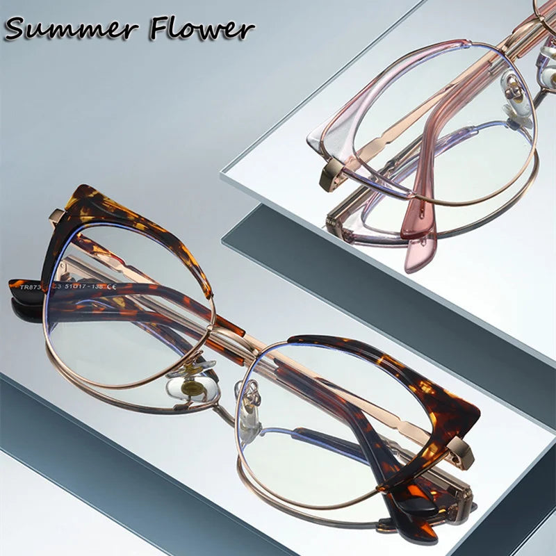 Summer Flower Women's Full Rim Cat Eye Tr 90 Titanium Eyeglasses 68732