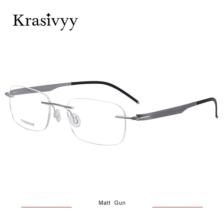 Krasivyy Unisex Rimless Square Screwless Titanium Eyeglasses 5002 Rimless Krasivyy Matt Gun  