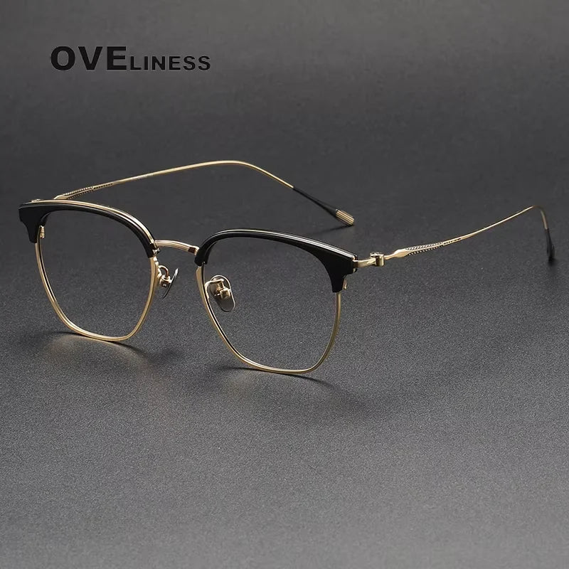 Oveliness Unisex Full Rim Square Titanium Acetate Eyeglasses 80898 Full Rim Oveliness black gold  