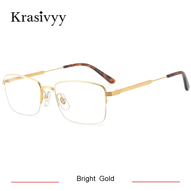 Krasivyy Women's Semi Rim Square Titanium Eyeglasses 43480 Semi Rim Krasivyy Bright Gold  