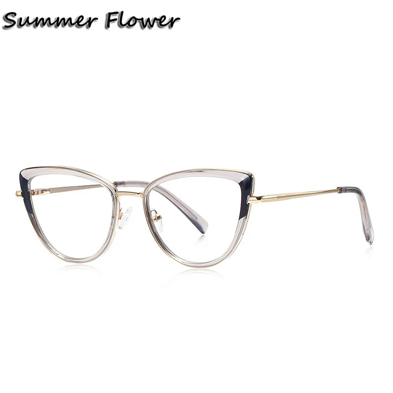 Summer Flower Women's Full Rim Cat Eye Tr 90 Titanium Eyeglasses 31274