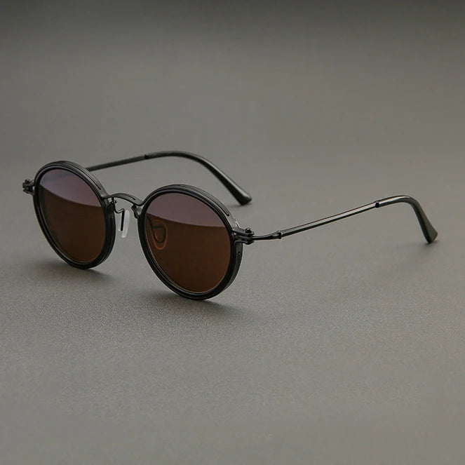 Black Mask Men's Full Rim Round Titanium Acetate Sunglasses  45860