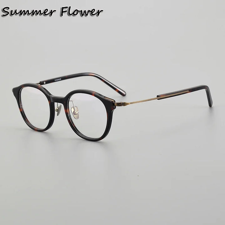 Summer Flower Women's Full Rim Round Acetate Titanium Eyeglasses 742003 Full Rim Summer Flower Leopard