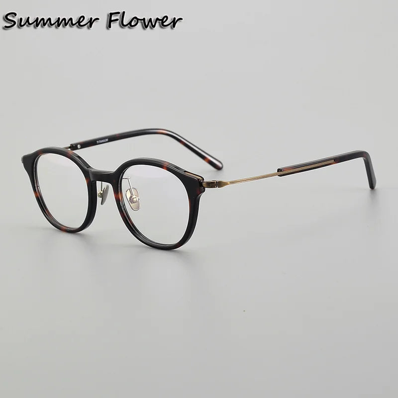 Summer Flower Unisex Full Rim Round Acetate Titanium Eyeglasses 611013