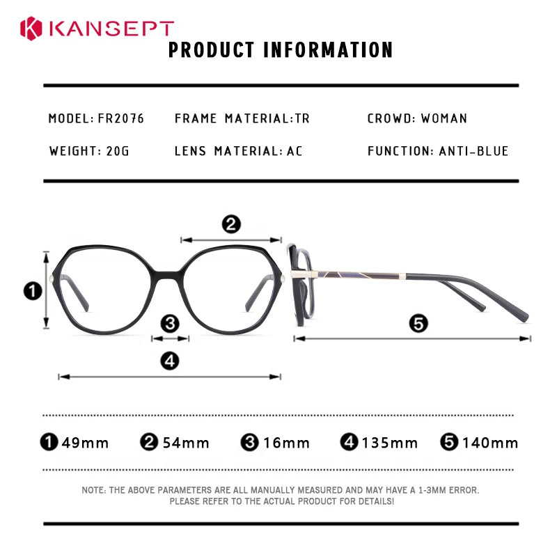 Kansept Women's Full Rim Oval Square Tr 90 Alloy Reading Glasses 712076
