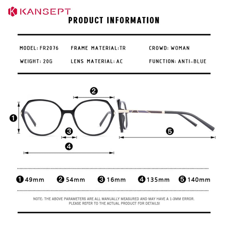 Kansept Women's Full Rim Oval Square Tr 90 Alloy Reading Glasses 712076