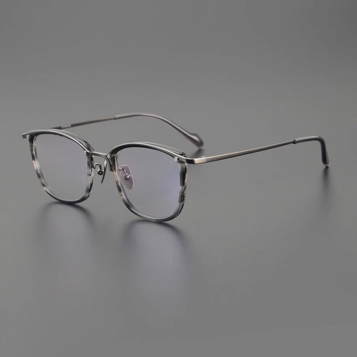 Gatenac Unisex Full Rim Square Titanium Eyeglasses Gxyj1127 Full Rim Gatenac Striped Gray  
