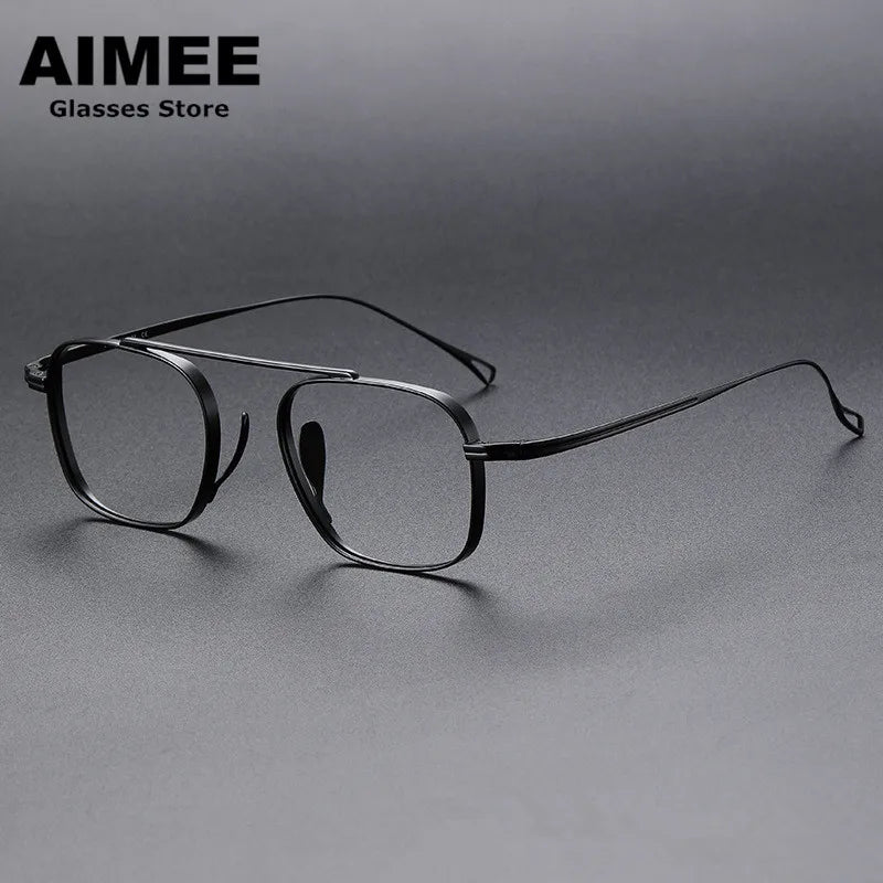 Aimee Unisex Full Rim Square Double Bridge Titanium Eyeglasses 9501 Full Rim Aimee Black  