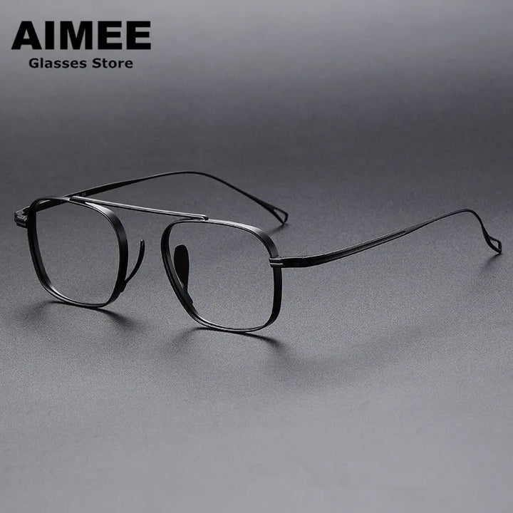 Aimee Unisex Full Rim Square Double Bridge Titanium Eyeglasses 9501 Full Rim Aimee Black  