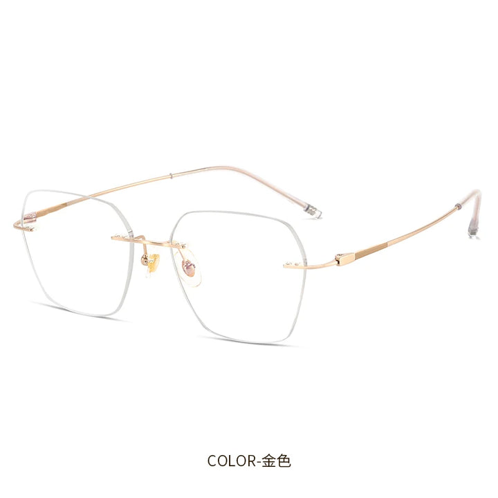 Reven Jate Women's Rimless Flat Top Polygon Titanium Eyeglasses 96074 Rimless Reven Jate golden