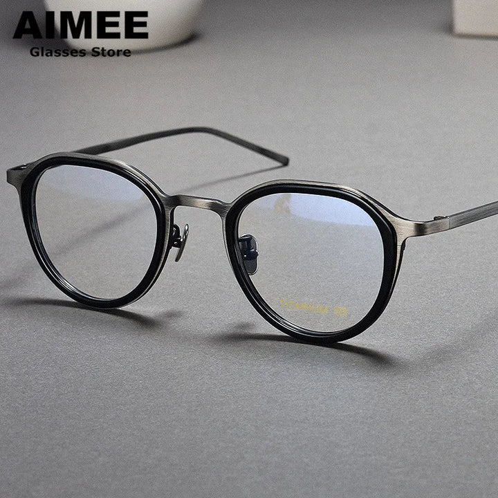 Aimee Unisex Full Rim Flat Top Oval Titanium Acetate Eyeglasses 10628 Full Rim Aimee Black-Gun  