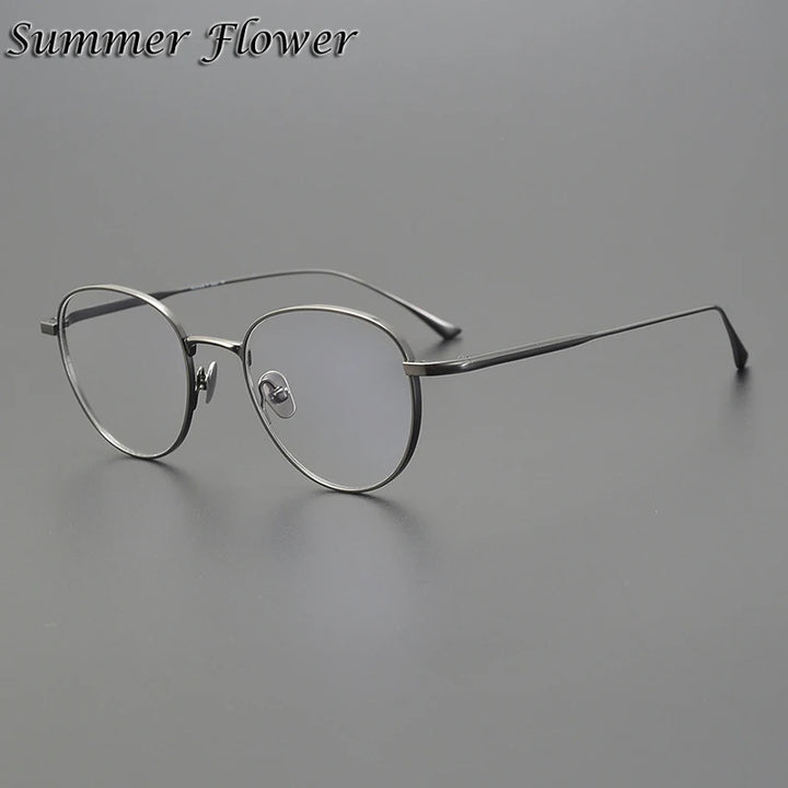 Summer Flower Women's Full Rim Flat Top Oval Titanium Eyeglasses 813321 Full Rim Summer Flower Gray