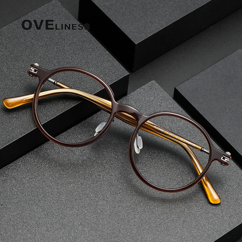 Oveliness Unisex Full Rim Round Acetate Titanium Eyeglasses 395886