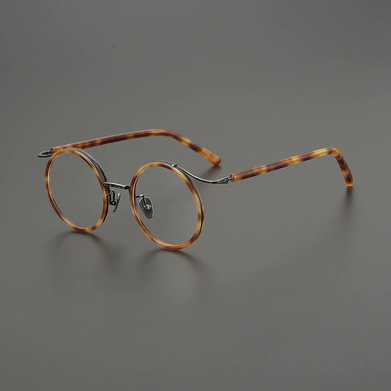 Gatenac Unisex Full Rim Round Acetate Titanium Eyeglasses G85676