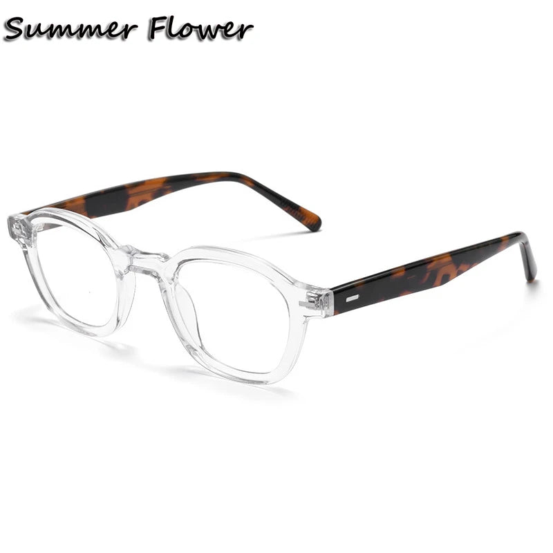 Summer Flower Men's Full Rim Flat Top Polygon Acetate Eyeglasses