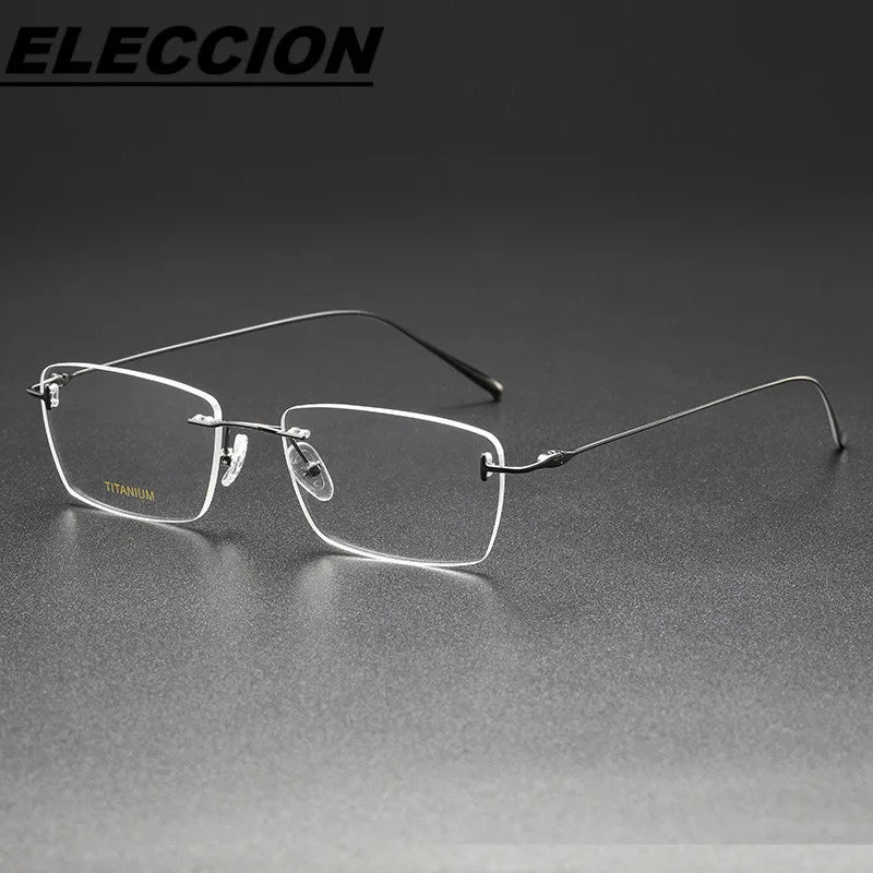 Eleccion Women's Rimless Square Titanium Eyeglasses 5678 Rimless FuzWeb Gray CHINA