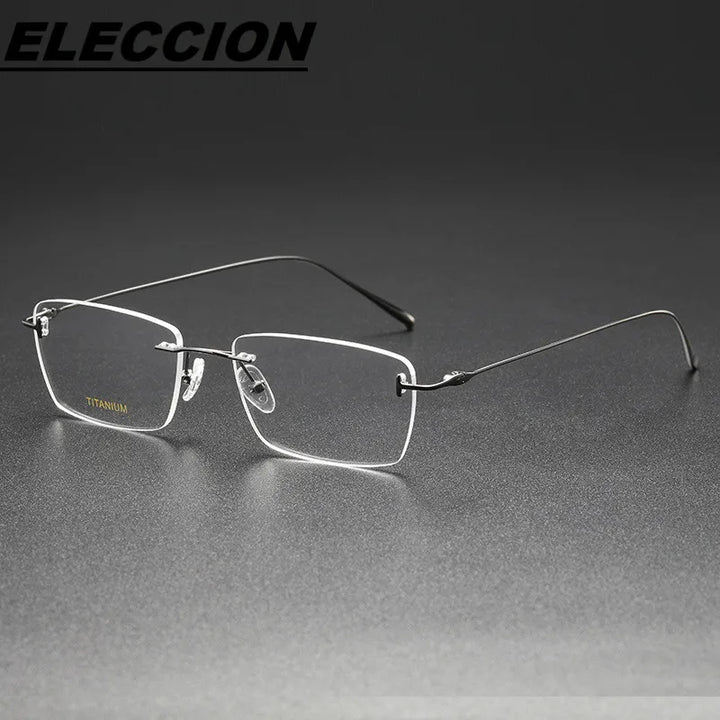 Eleccion Women's Rimless Square Titanium Eyeglasses 5678 Rimless FuzWeb Gray CHINA