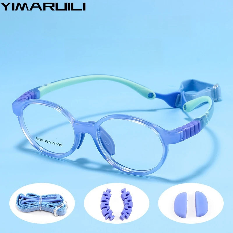 Yimaruili Unisex Children's Full Rim Round Tr 90 Silicone Eyeglasses 9028 Full Rim Yimaruili Eyeglasses Blue  