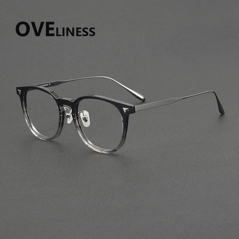 Oveliness Unisex Full Rim Round Acetate Titanium Eyeglasses 39555
