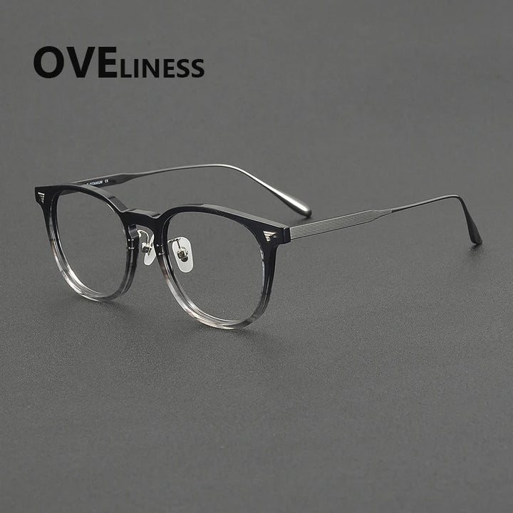 Oveliness Unisex Full Rim Round Acetate Titanium Eyeglasses 39555