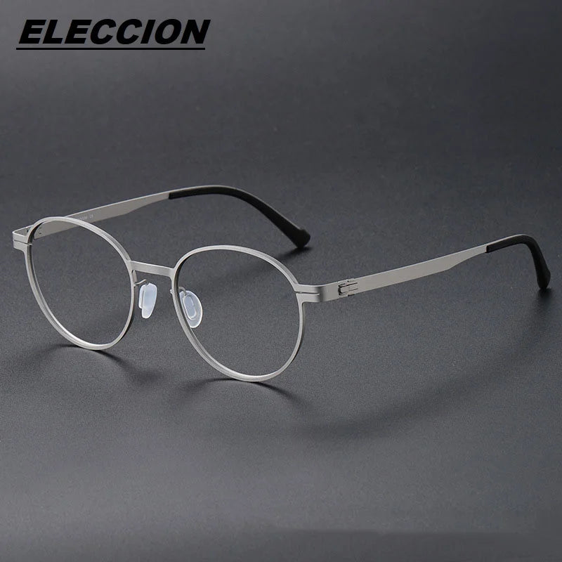 Eleccion Unisex Full Rim Round Screwless Titanium Eyeglasses 80994 Full Rim Eleccion Silver CHINA