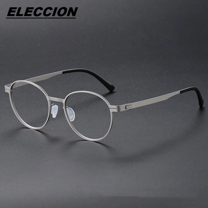 Eleccion Unisex Full Rim Round Screwless Titanium Eyeglasses 80994 Full Rim Eleccion Silver CHINA