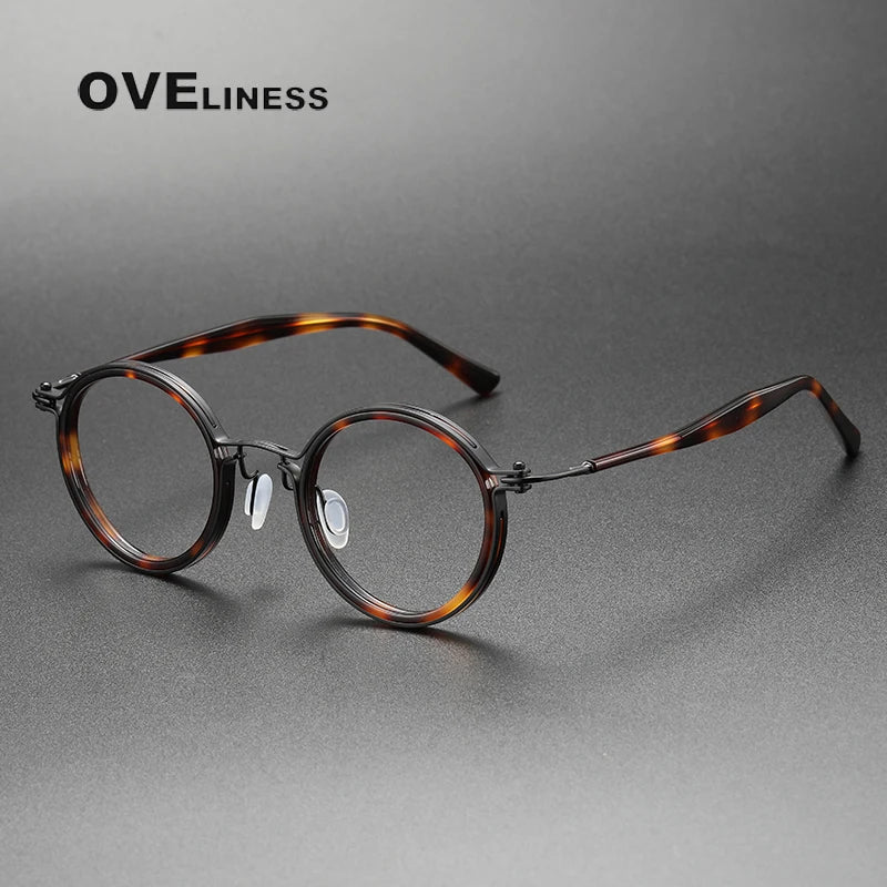 Oveliness Unisex Full Rim Round Acetate Titanium Eyeglasses 395862