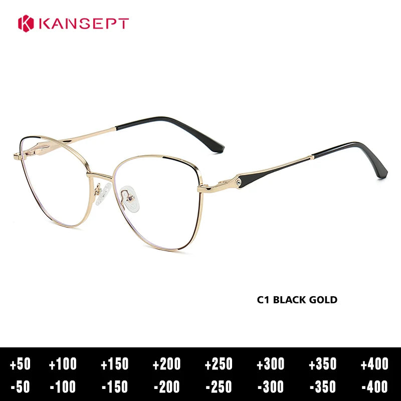 Kansept Women's Full Rim Round Cat Eye Alloy Reading Glasses 556986