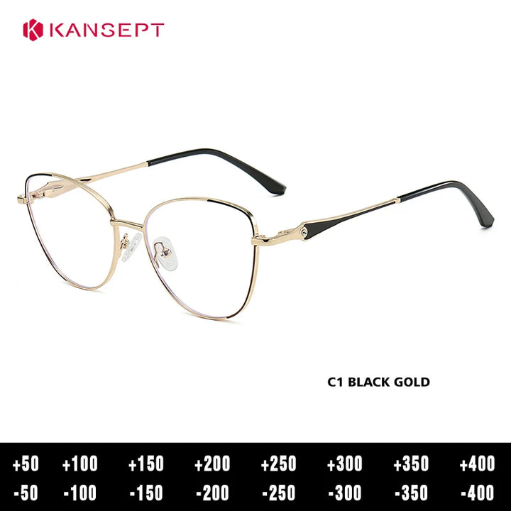 Kansept Women's Full Rim Round Cat Eye Alloy Reading Glasses 556986