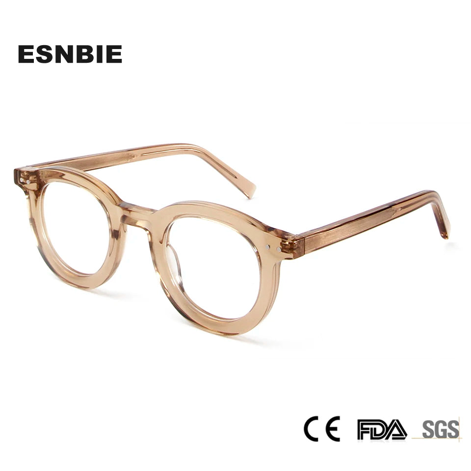 Esnbie Unisex Full Rim Round Thick Acetate Eyeglasses 23036 Full Rim Esnbie   