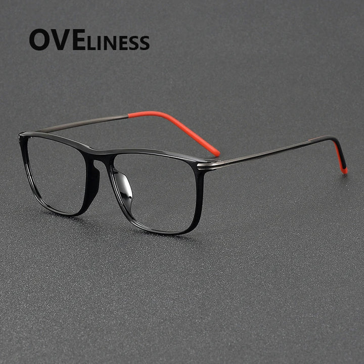 Oveliness Unisex Full Rim Square Acetate Titanium Eyeglasses 72349 Full Rim Oveliness shiny black