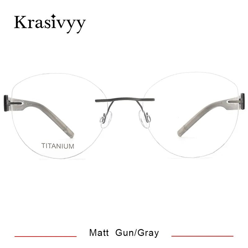 Krasivyy  Women's Rimless Cat Eye Tr 90 Titanium Eyeglasses Kr5535 Rimless Krasivyy Matt Gun Gray CN 