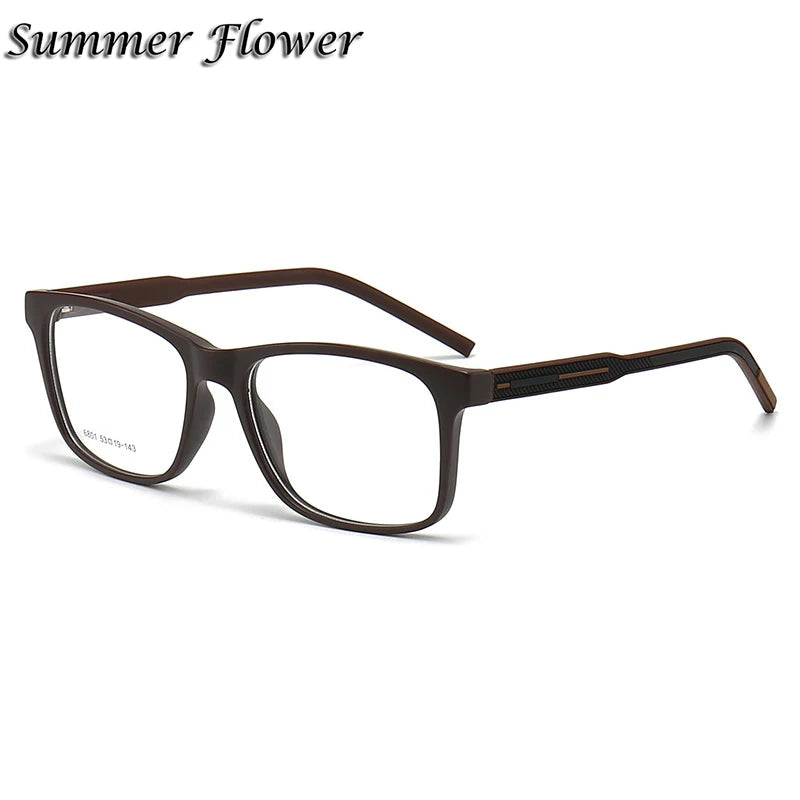 Summer Flower Men's Full Rim Square Tr 90 Titanium Eyeglasses 86801