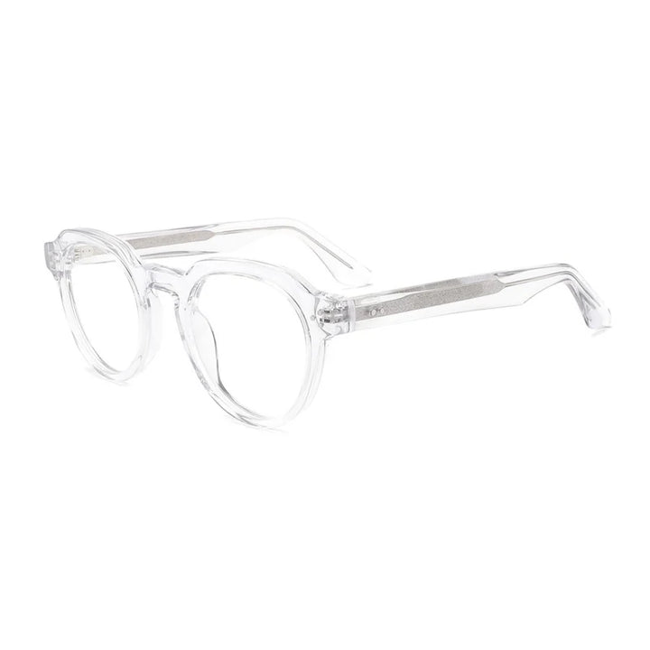 Gatenac Unisex Full Rim Flat Top Round Acetate Eyeglasses Gxyj1499 Full Rim Gatenac Transparent  