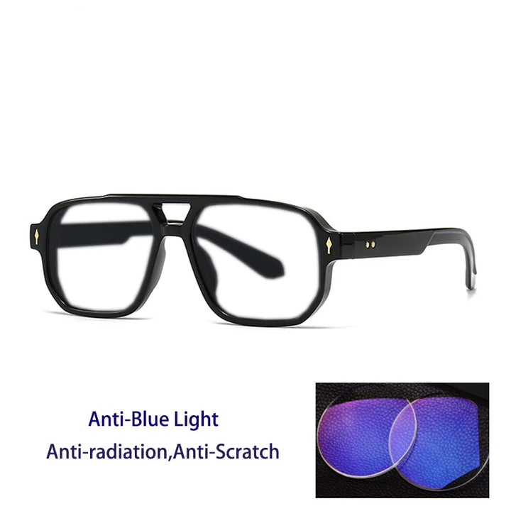Kocolior Unisex Full Rim Square Double Bridge Tr 90 Alloy Reading Glasses 76061