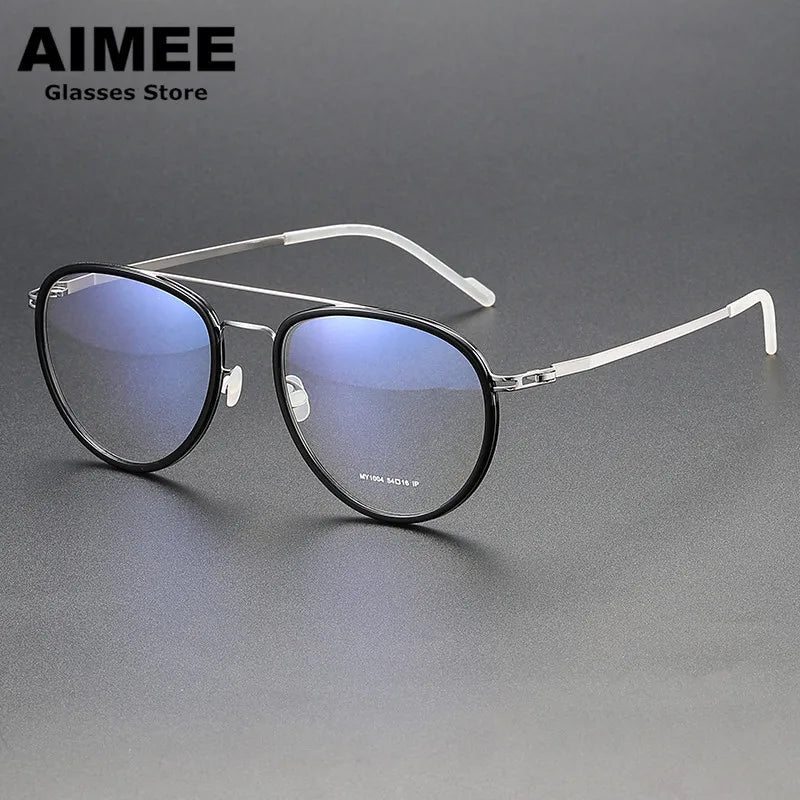 Aimee Unisex Full Rim Oval Double Bridge Steel Acetate Eyeglasses 1004