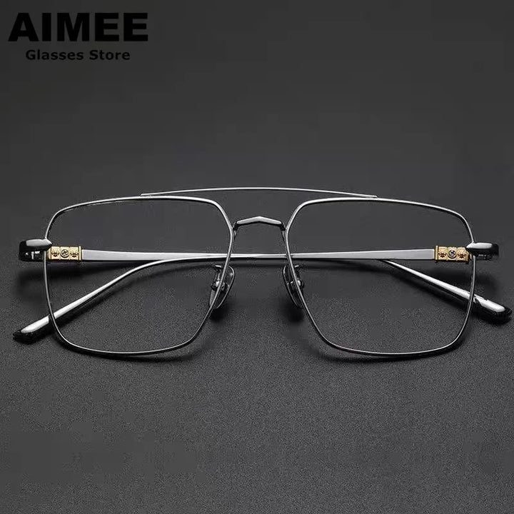 Aimee Unisex Full Rim Square Double Bridge Titanium Eyeglasses 5193 Full Rim Aimee   