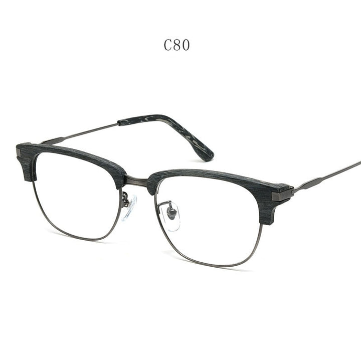 Hdcrafter Men's Full Rim Square Wood Eyeglasses GA00345 Full Rim Hdcrafter Eyeglasses Black-White-C80  