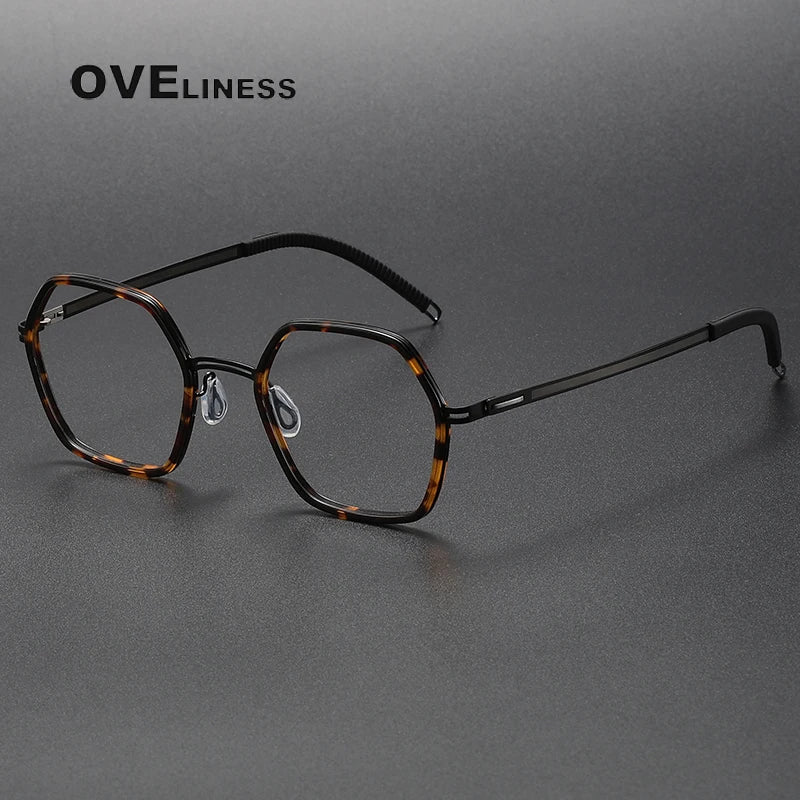 Oveliness Women's Full Rim Hexagon Acetate Titanium Eyeglasses 820222