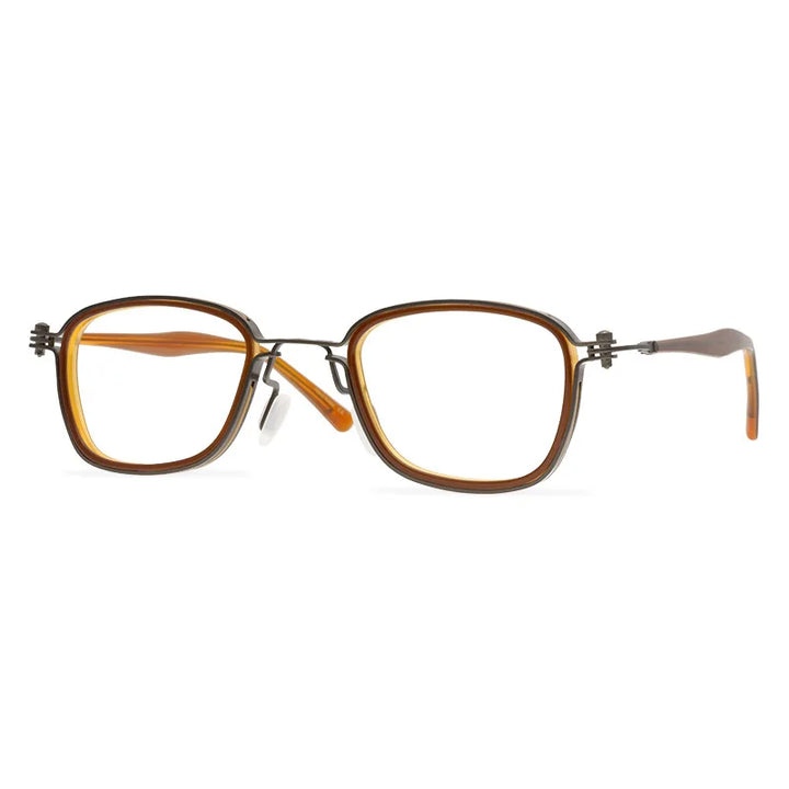 Black Mask Unisex Full Rim Titanium Acetate Square Eyeglasses Rl019 Full Rim Black Mask Brown  